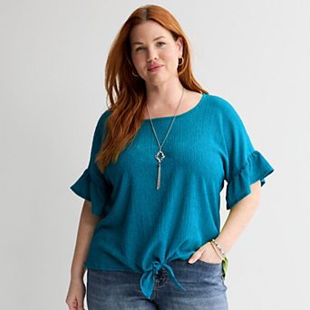 Plus Size Apt. 9® Ruffle Sleeve Tie Front Top