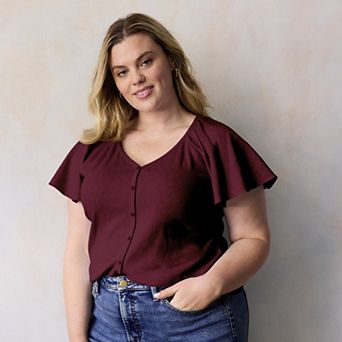 Plus Size LC Lauren Conrad Flutter Sleeve Top