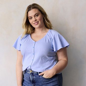 Plus Size LC Lauren Conrad Flutter Sleeve Top
