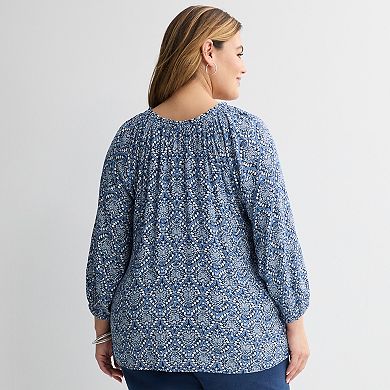 Plus Size Croft & Barrow® Smocked Neck Top
