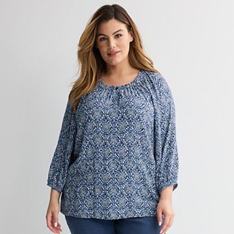 Plus Size Croft & Barrow® Smocked Neck Top