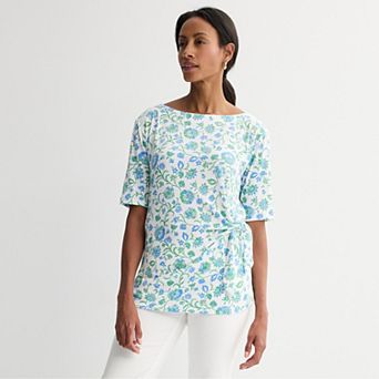 Petite Croft & Barrow® Crinkle Side Tie Top