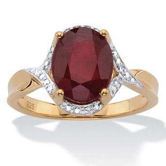 PalmBeach Jewelry 3.15 ct w. Oval Cut Red Ruby 14k Gold-Plated Silver Two Tone Halo Ring