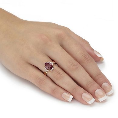 PalmBeach Jewelry 3.15 Cttw. Oval Cut Red Ruby 14k Gold-Plated Silver Two Tone Halo Ring