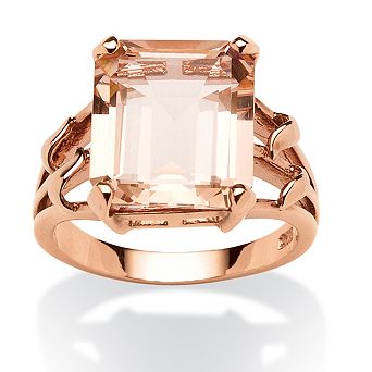 PalmBeach Jewelry 7.25 carat T.W. Emerald-Cut Simulated Morganite Ring in Rose Gold-Plated Silver