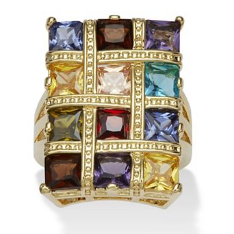 PalmBeach Jewelry 8.40 TCW Princess-Cut Multicolor Cubic Zirconia Yellow Gold-Plated Ring