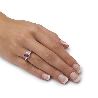 PalmBeach Jewelry 1.18 TCW Oval Genuine Ruby and Topaz Halo Ring in .925 Sterling Silver