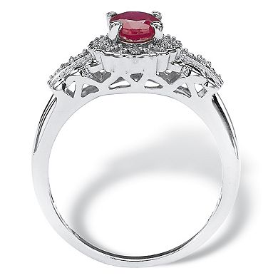 PalmBeach Jewelry 1.18 TCW Oval Genuine Ruby and Topaz Halo Ring in .925 Sterling Silver