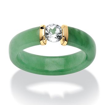 PalmBeach Jewelry .56 TCW White Topaz and Jade Ring in 10k Gold