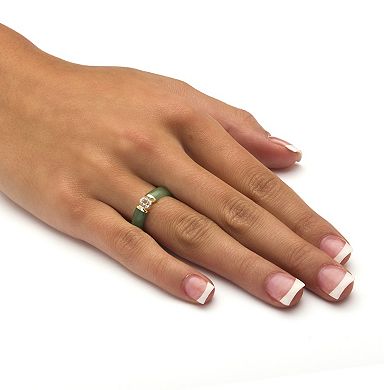 PalmBeach Jewelry .56 TCW White Topaz and Jade Ring in 10k Gold