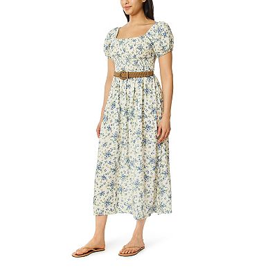 Juniors' WallFlower Lily Smocked Bodice Belted Maxi Dress