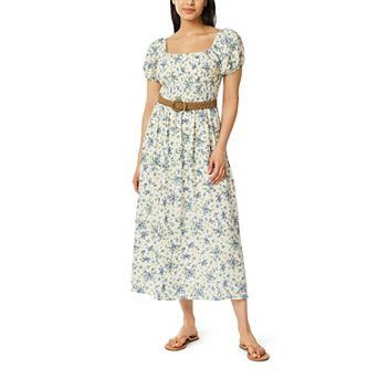 Juniors' WallFlower Lily Smocked Bodice Belted Maxi Dress