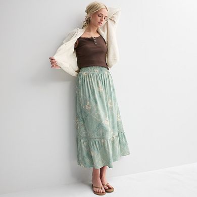 Juniors' Pink Rose Cross Hatch Midi Skirt