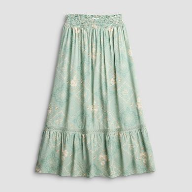 Juniors' Pink Rose Cross Hatch Midi Skirt