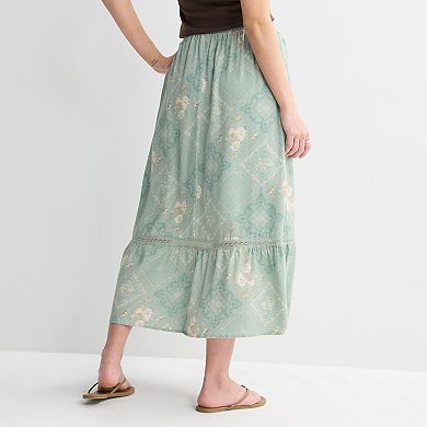 Juniors' Pink Rose Cross Hatch Midi Skirt