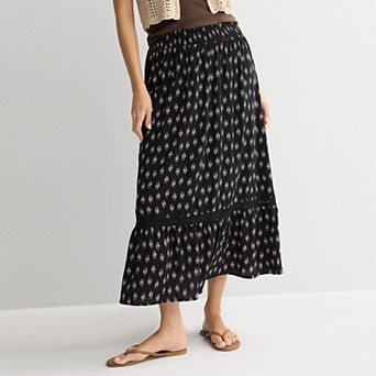 Juniors' Pink Rose Cross Hatch Midi Skirt