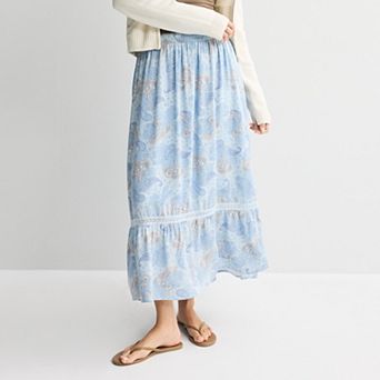 Juniors' Pink Rose Cross Hatch Midi Skirt