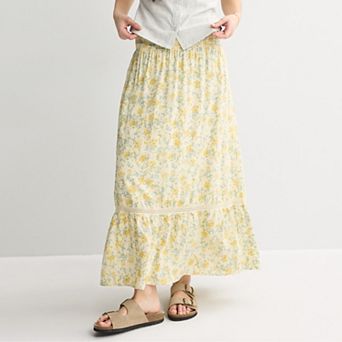 Juniors' Pink Rose Cross Hatch Midi Skirt