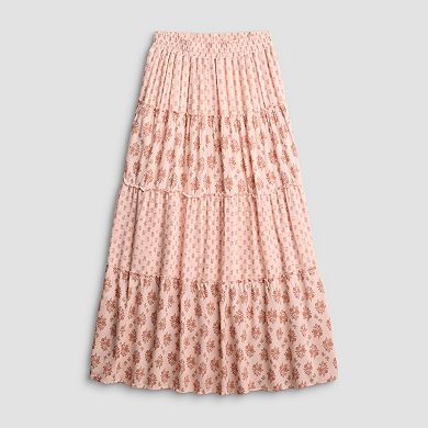 Juniors' Pink Rose Elastic Waist Multi Tier Skirt