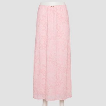 Juniors' Pink Rose Midi Mesh Skirt