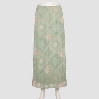 Juniors' Pink Rose Midi Mesh Skirt