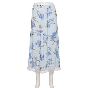 Juniors' Pink Rose Lace Trim Mesh Skirt