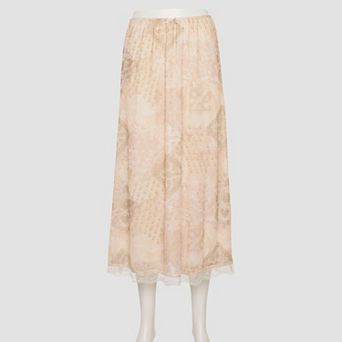 Juniors' Pink Rose Lace Trim Mesh Skirt
