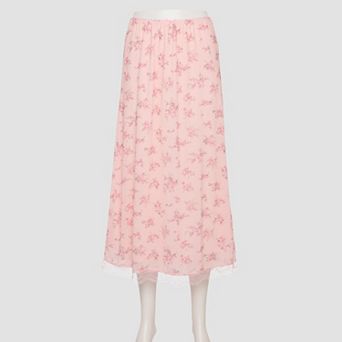 Juniors' Pink Rose Lace Trim Mesh Skirt