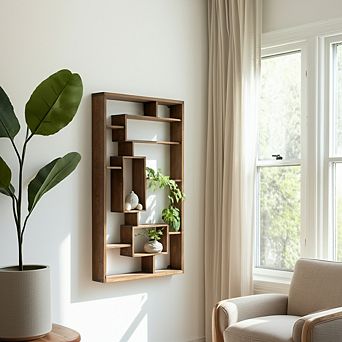 Sagebrook Home Wooden Geometric Wall Shelf