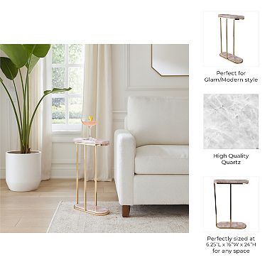 6.25 in. Round Top Quartz Iron Base Top End Table