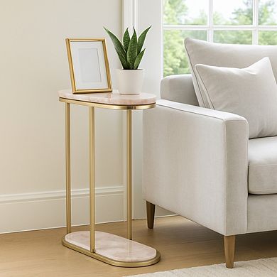 6.25 in. Round Top Quartz Iron Base Top End Table