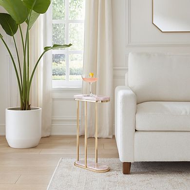 6.25 in. Round Top Quartz Iron Base Top End Table