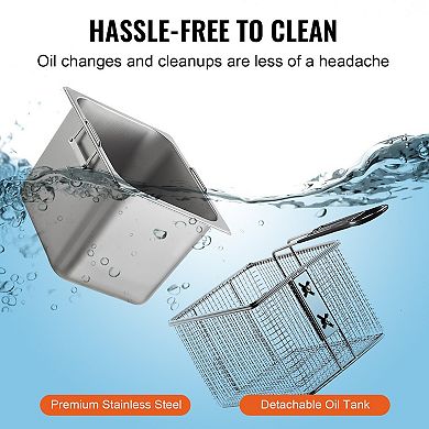 Commercial Deep Fryer 1750W Adjustable Single Tank 12Qt Oil Fryer