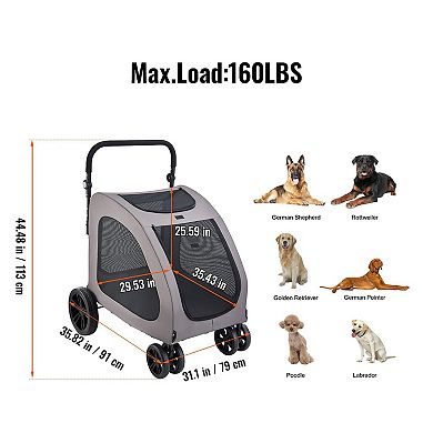 Foldable Pet Stroller for Small Animals, 35 lbs Capacity with Carrier