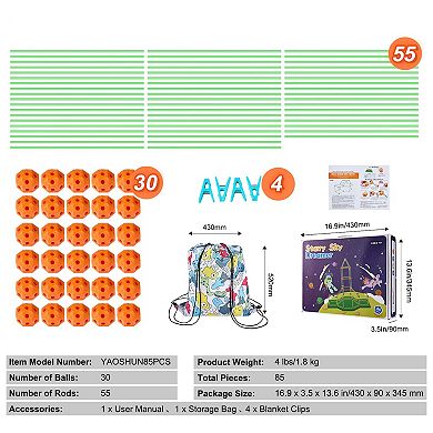 85-Piece Glow Fort Building Kit, STEM Building Set