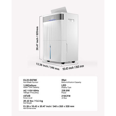 80 Pint Dehumidifier for Home and Basement with Smart Humidity Control