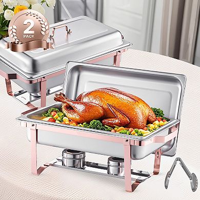 9 Qt Roll Top Chafing Dish Buffet Complete Set with Full-Size Pan, Silver