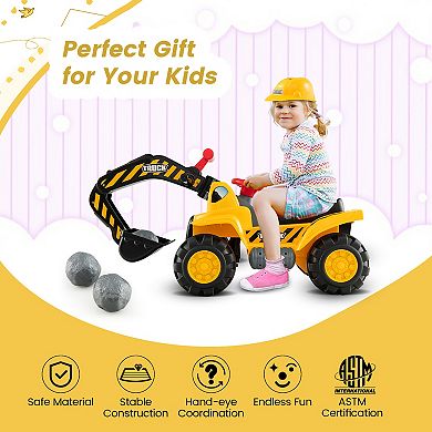 Ride On Push Bulldozer Digger Toy with Helmet and Working Shovel