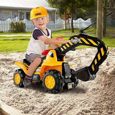 Ride On Push Bulldozer Digger Toy with Helmet and Working Shovel