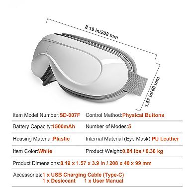 Heated Eye Massager with 5 Modes & Bluetooth Music, 180° Foldable Design