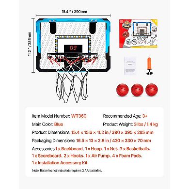 Over-Door Basketball Hoop with Electronic Scoreboard & Music