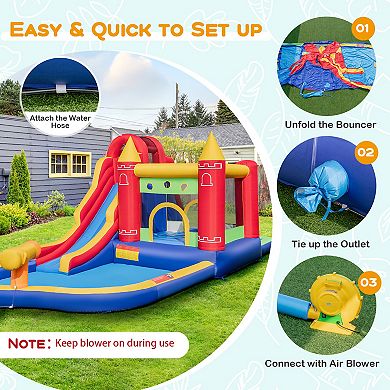 9 in 1 Inflatable Bounce House with Water Slide and Pool Includes 735W Blower