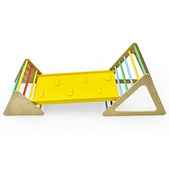 3-in-1 Wooden Triangle Climber Set with Ramp and Slide