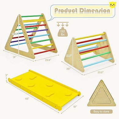 3-in-1 Wooden Triangle Climber Set with Ramp and Slide