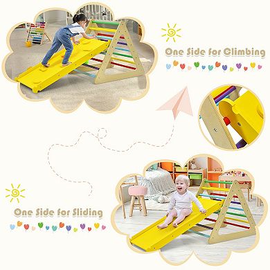 3-in-1 Wooden Triangle Climber Set with Ramp and Slide