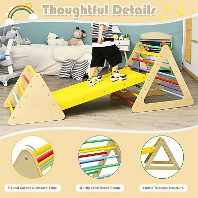 3-in-1 Wooden Triangle Climber Set with Ramp and Slide
