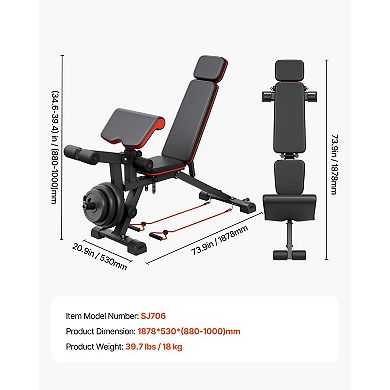 Adjustable Weight Bench 800 LB Capacity with Leg Extension and Preacher Pad