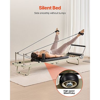 Foldable Pilates Reformer for Home, Dual Spring & Cord Resistance