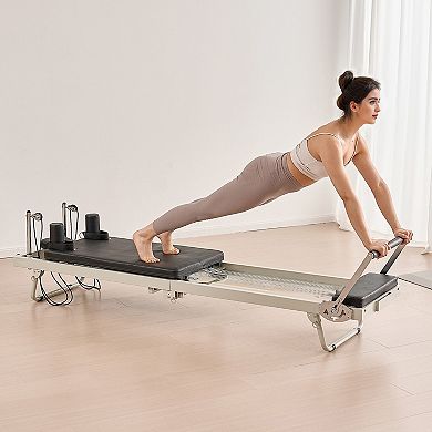 Foldable Pilates Reformer for Home, Dual Spring & Cord Resistance