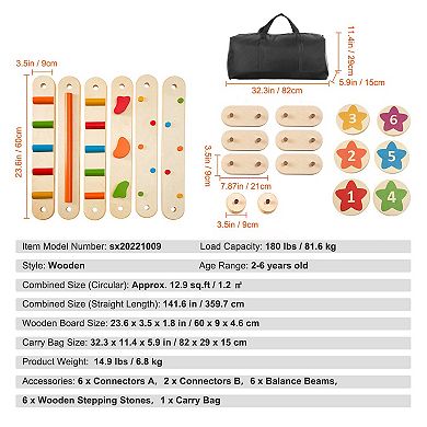 6-Piece Kids Balance Beam Stepping Stones for Indoor/Outdoor Obstacle Course